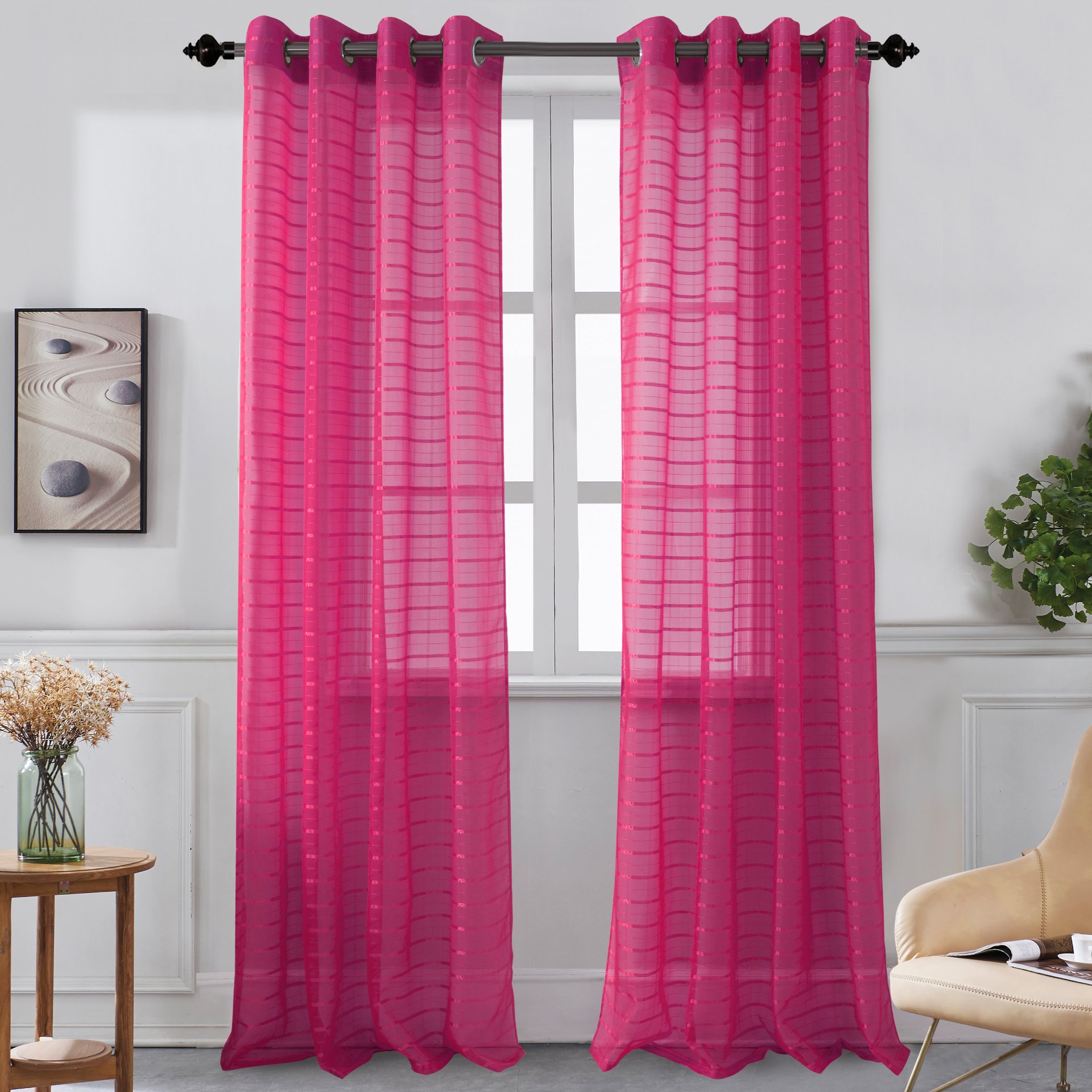 Set of two Karen Grommet Sheer Panels in assorted colors, featuring a modern grommet top design for easy hanging.