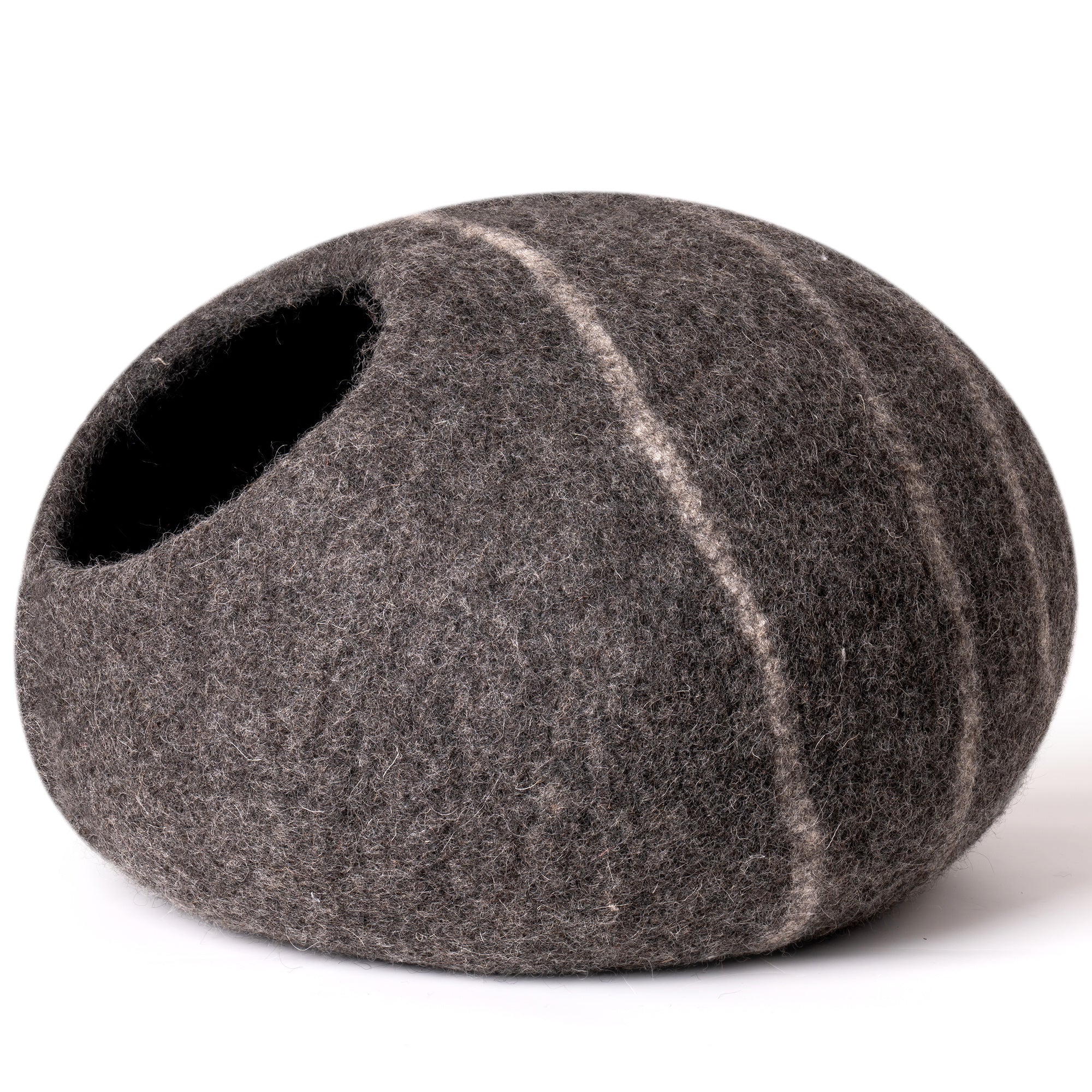 MewooFun Trendy Felt Cat Bed Cave in gray, showcasing its round shape and soft wool material, perfect for indoor cats.