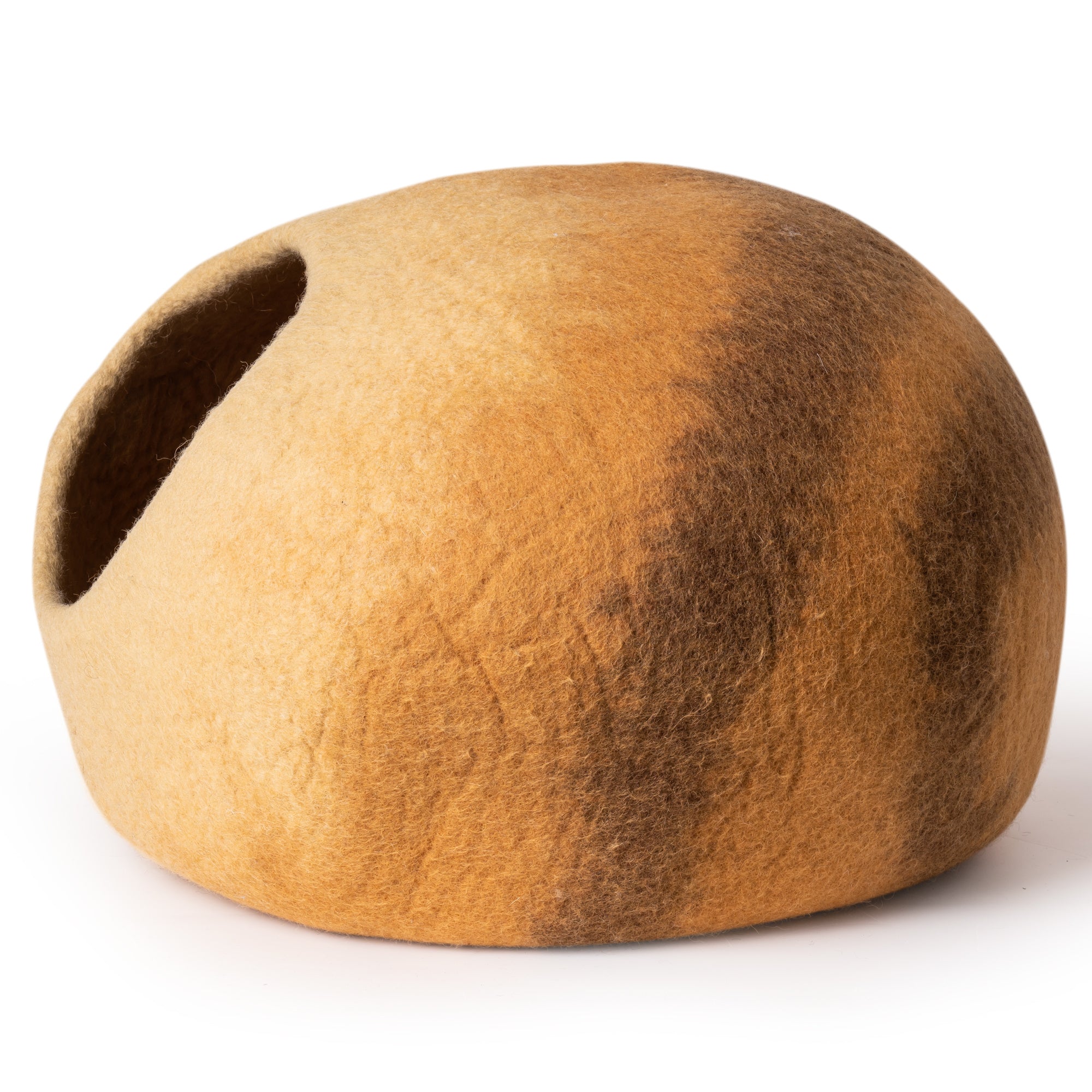 MewooFun Trendy Felt Cat Bed Cave in gray, showcasing its round shape and soft wool material, perfect for indoor cats.