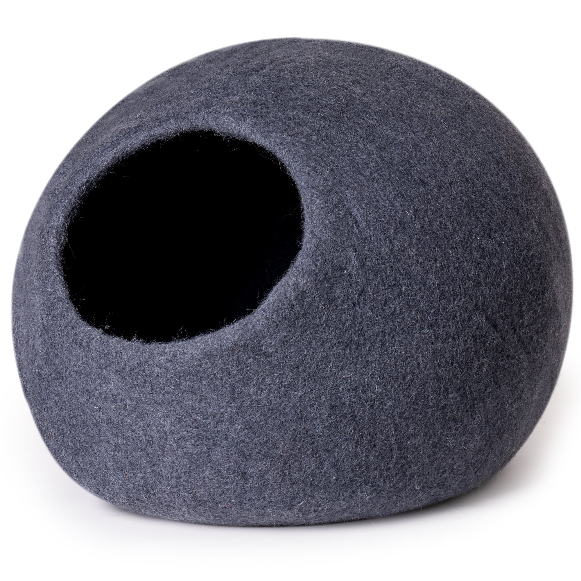 MewooFun Trendy Felt Cat Bed Cave in gray, showcasing its round shape and soft wool material, perfect for indoor cats.