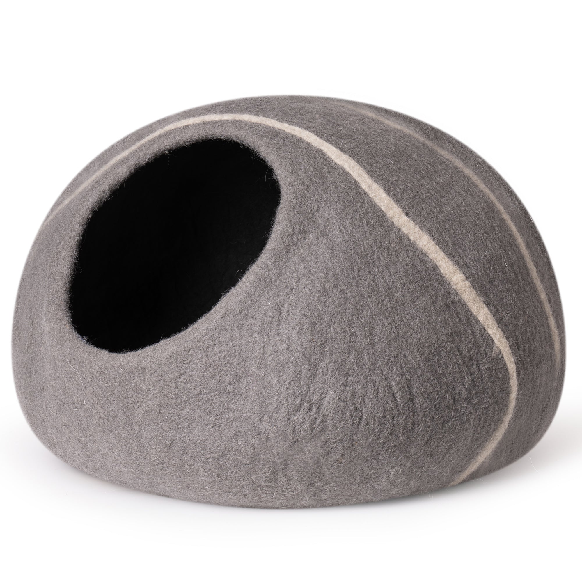 MewooFun Trendy Felt Cat Bed Cave in gray, showcasing its round shape and soft wool material, perfect for indoor cats.