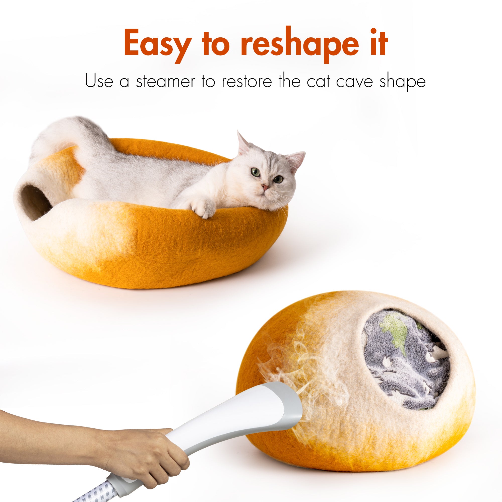 MewooFun Trendy Felt Cat Bed Cave in gray, showcasing its round shape and soft wool material, perfect for indoor cats.