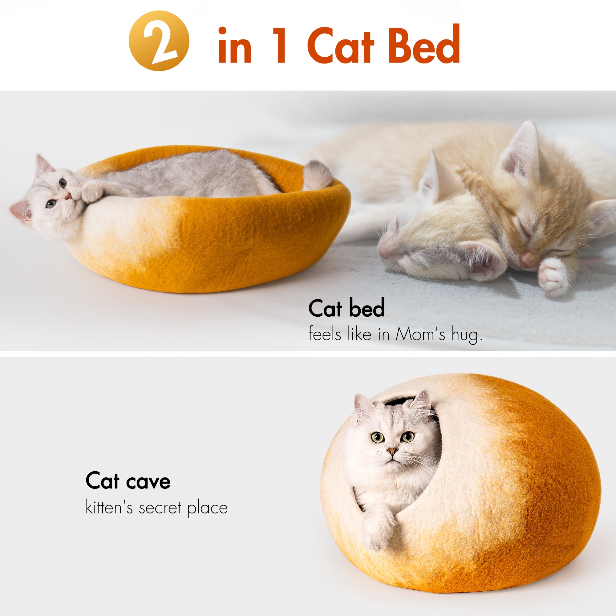 MewooFun Trendy Felt Cat Bed Cave in gray, showcasing its round shape and soft wool material, perfect for indoor cats.