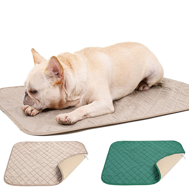 Natural Bamboo Fiber Pet Fixed-point Training Dog Pad in green and beige colors, showcasing its lightweight and portable design for pets.