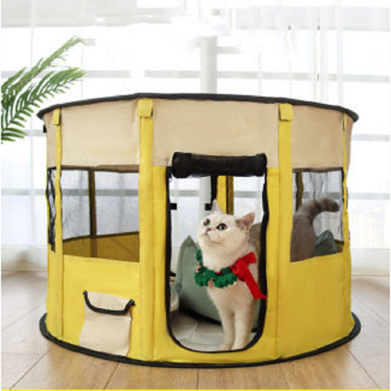 A stylish Portable Pet House made of durable Oxford cloth, featuring a detachable window and breathable net design, suitable for dogs and cats.