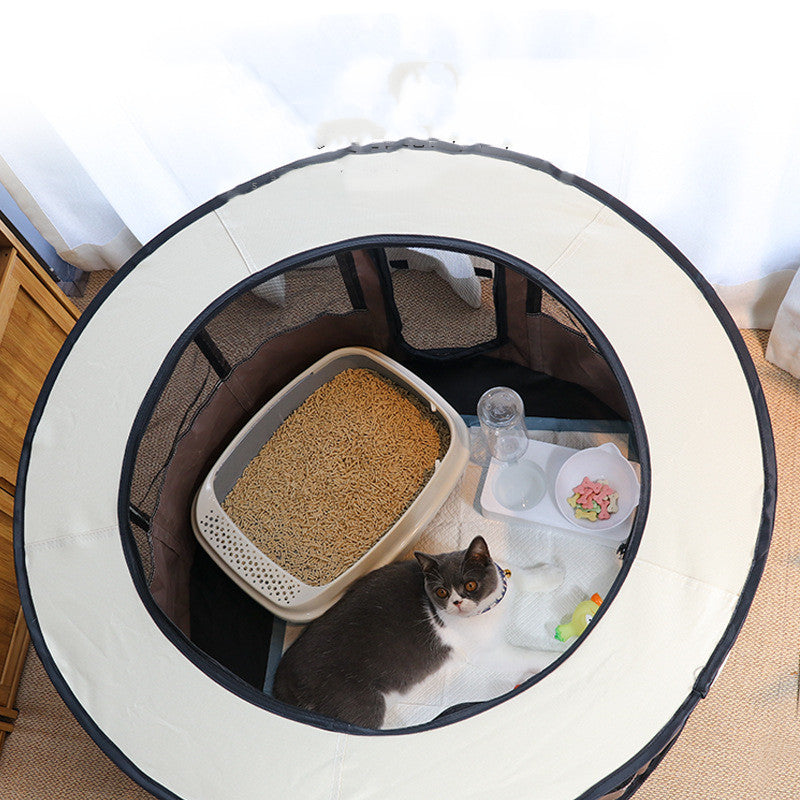 A stylish Portable Pet House made of durable Oxford cloth, featuring a detachable window and breathable net design, suitable for dogs and cats.