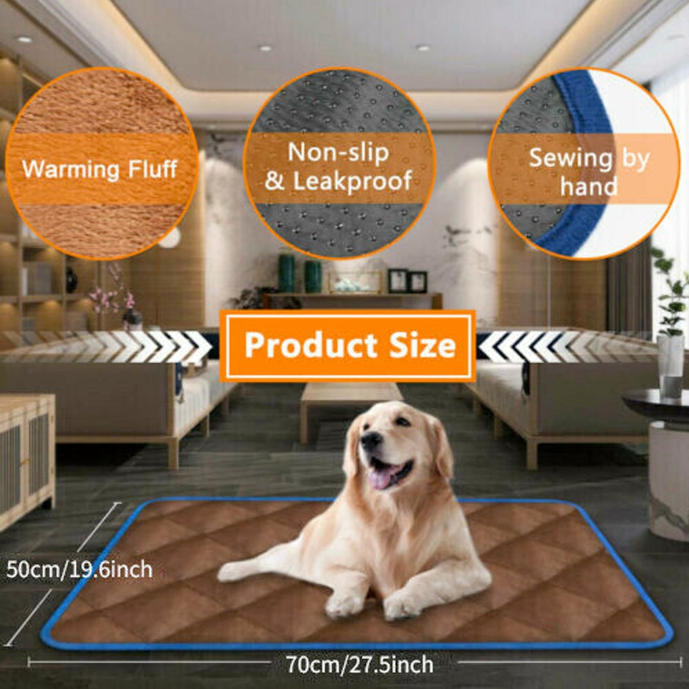 Self heating thermal mattress bed for dogs and cats, featuring a durable brown cotton exterior, designed for comfort and warmth.