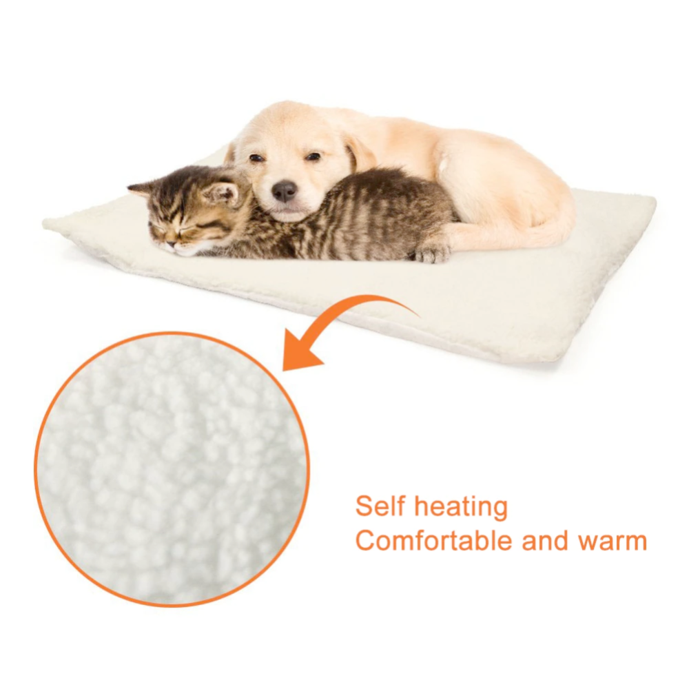 Self Warming Fleece Pet Mat in khaki color, featuring a soft fleece surface and non-slip bottom, ideal for keeping pets warm in cold weather.