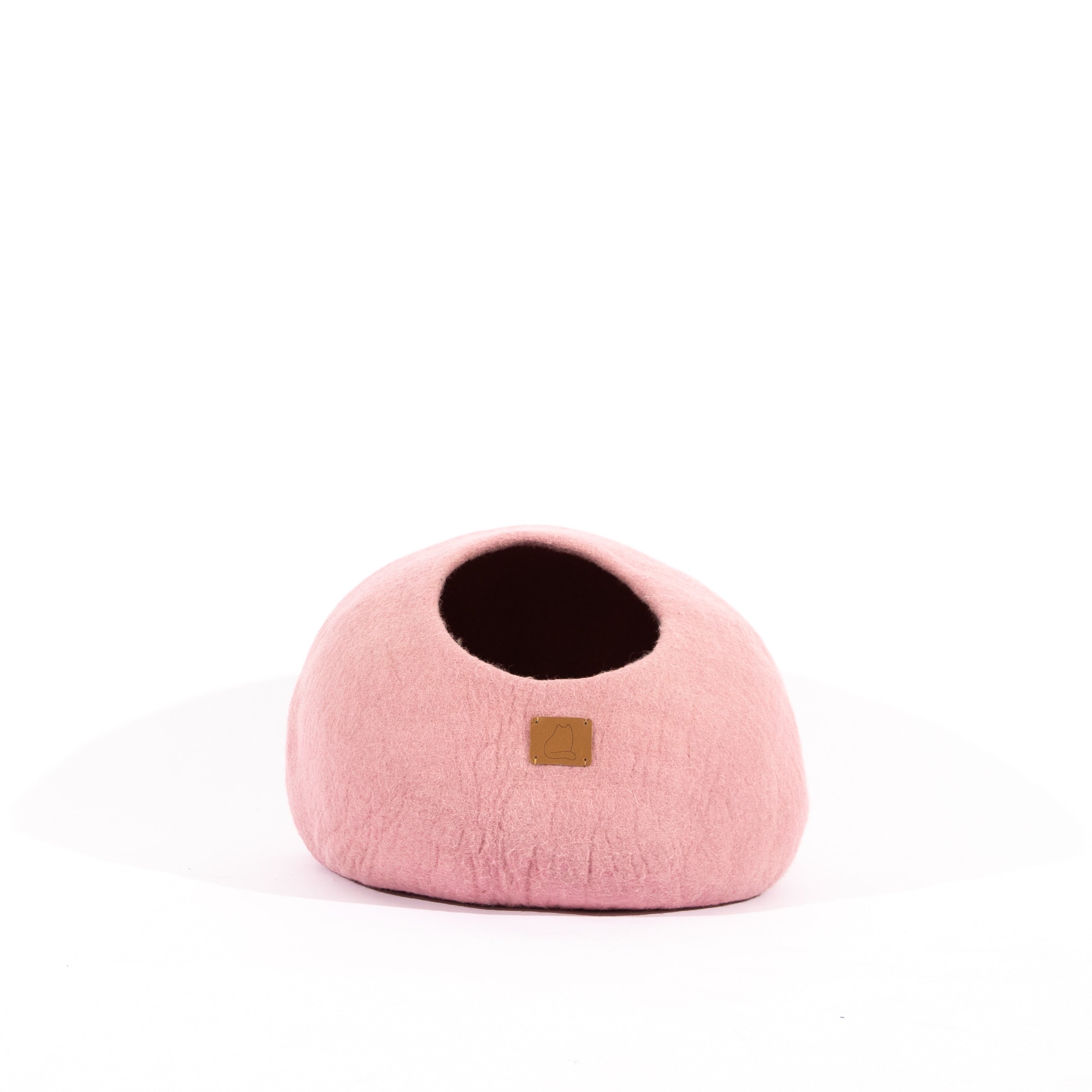 Valentine Pink Round Style Cave, a cozy felted wool cat bed with a peekaboo design, perfect for cats of all sizes.