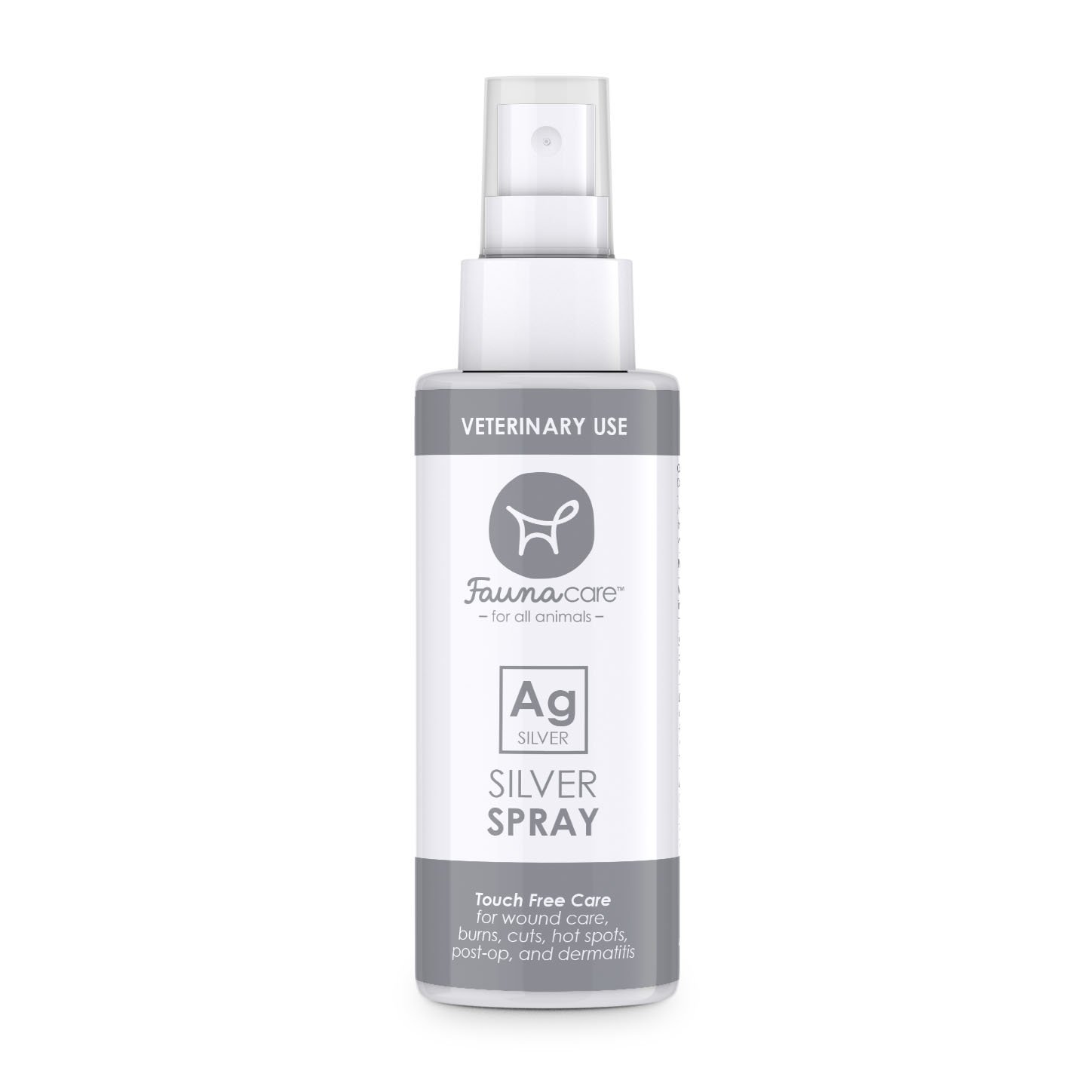 2 oz Veterinarian Silver Spray bottle with a clear label, designed for pet wound care.