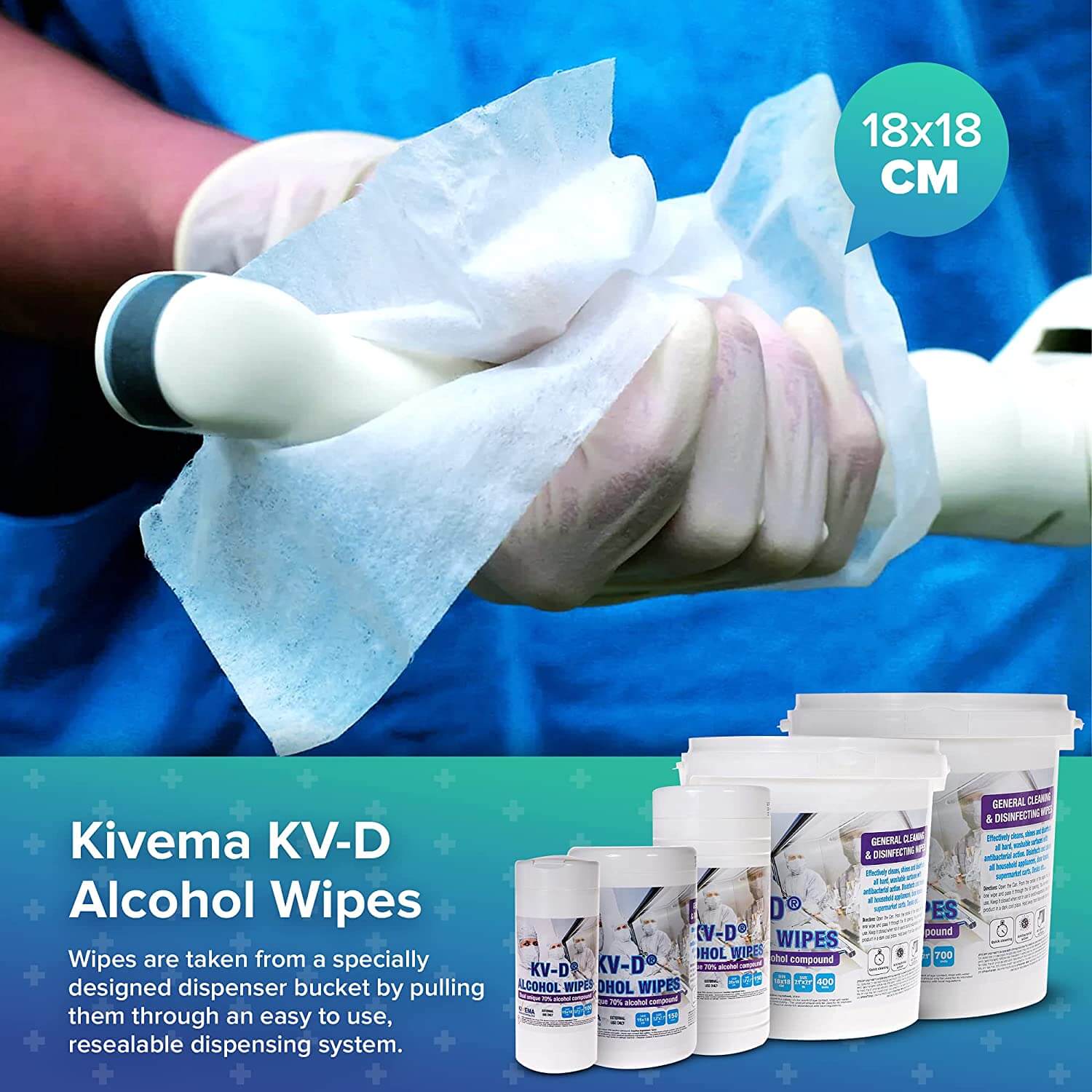 KV D Wipes pack showcasing various counts of 70% alcohol wipes for effective cleaning.