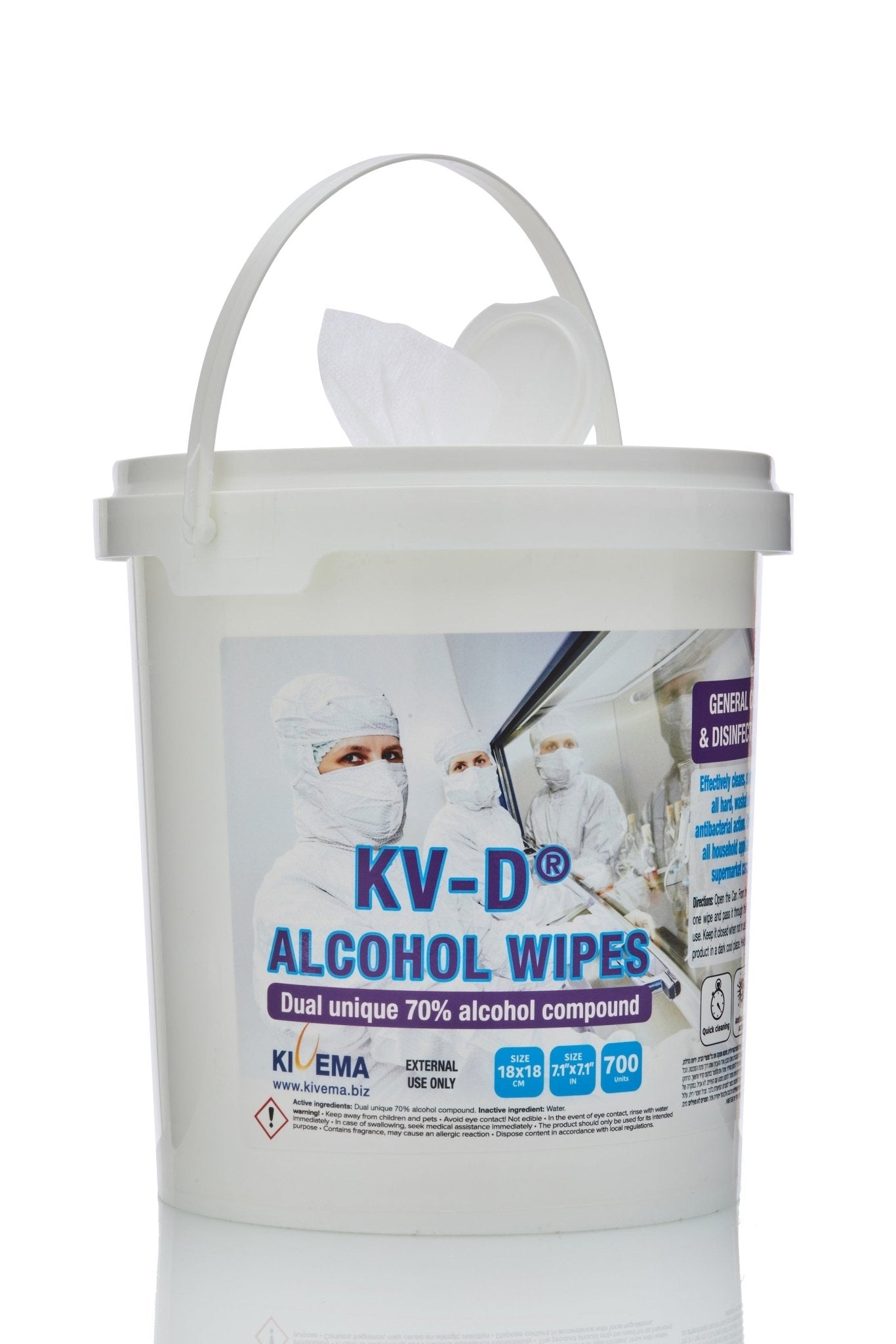 KV D Wipes pack showcasing various counts of 70% alcohol wipes for effective cleaning.