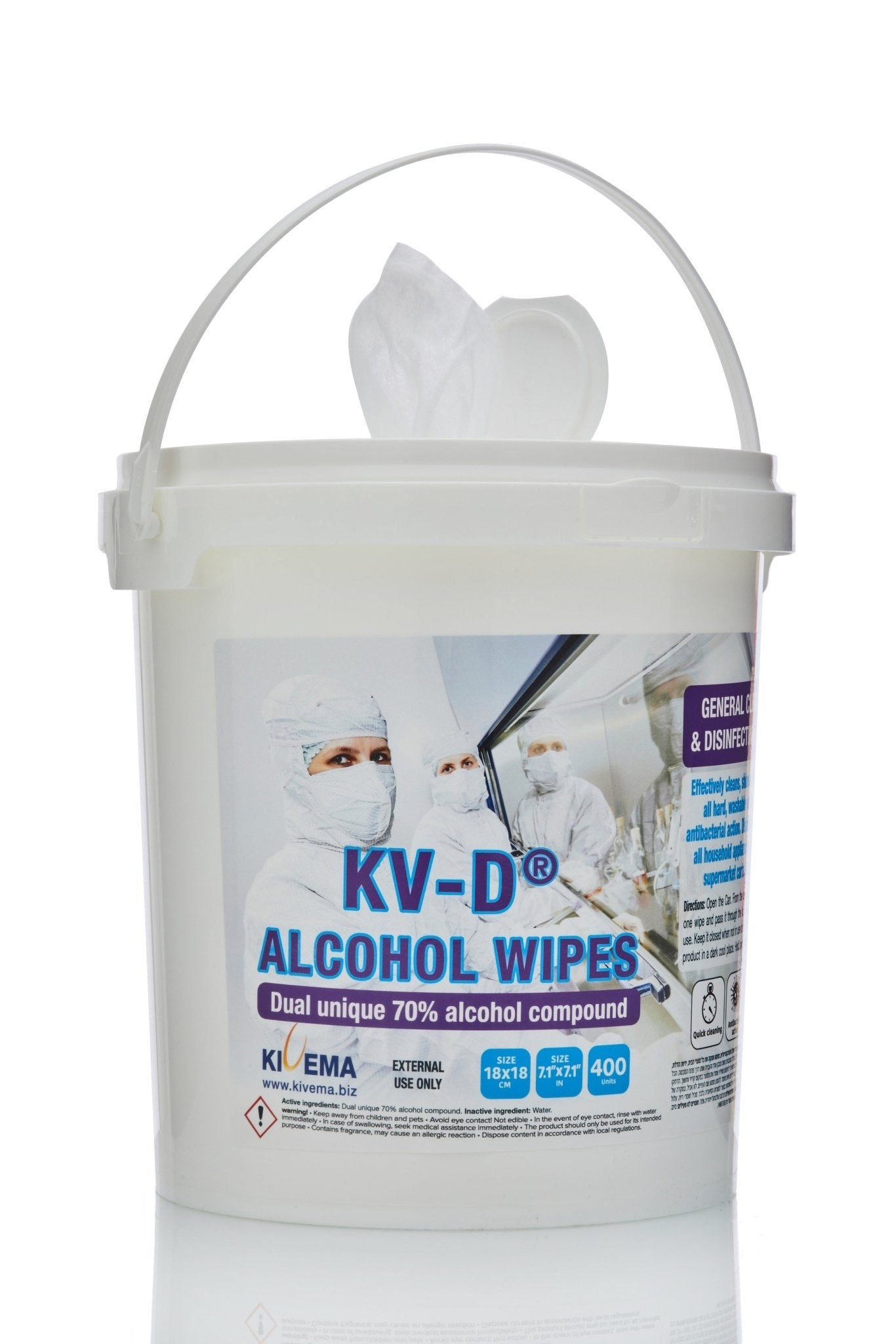 KV D Wipes pack showcasing various counts of 70% alcohol wipes for effective cleaning.