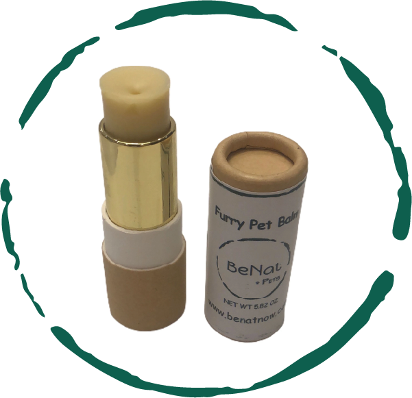 BeNat Pets Furry Pet Balm in eco-friendly packaging, designed for moisturizing and healing dog paws and snouts.