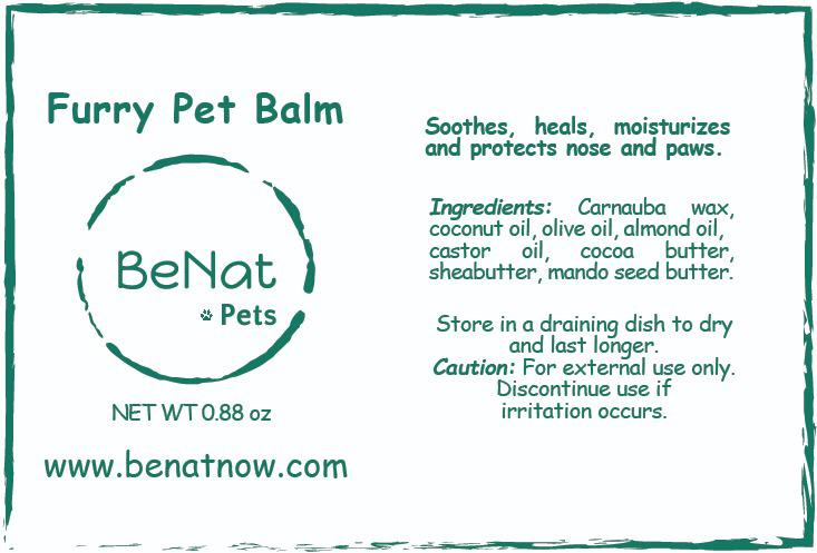 BeNat Pets Furry Pet Balm in eco-friendly packaging, designed for moisturizing and healing dog paws and snouts.