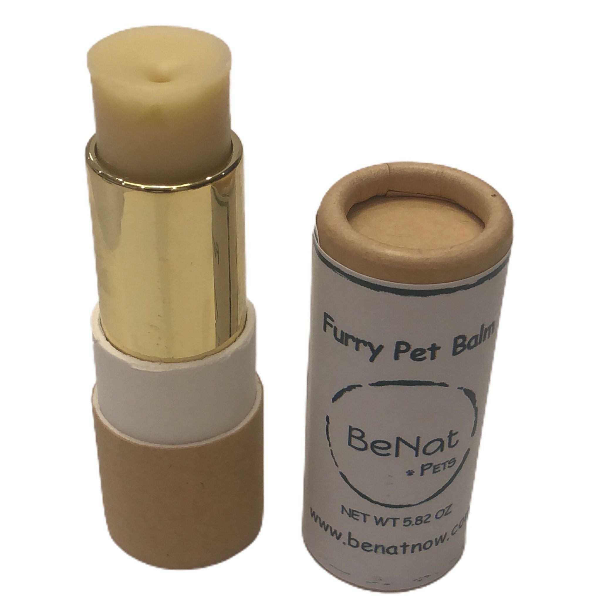 BeNat Pets Furry Pet Balm in eco-friendly packaging, designed for moisturizing and healing dog paws and snouts.