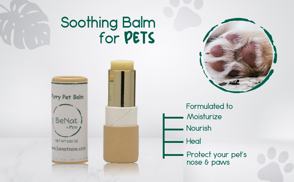 BeNat Pets Furry Pet Balm in eco-friendly packaging, designed for moisturizing and healing dog paws and snouts.