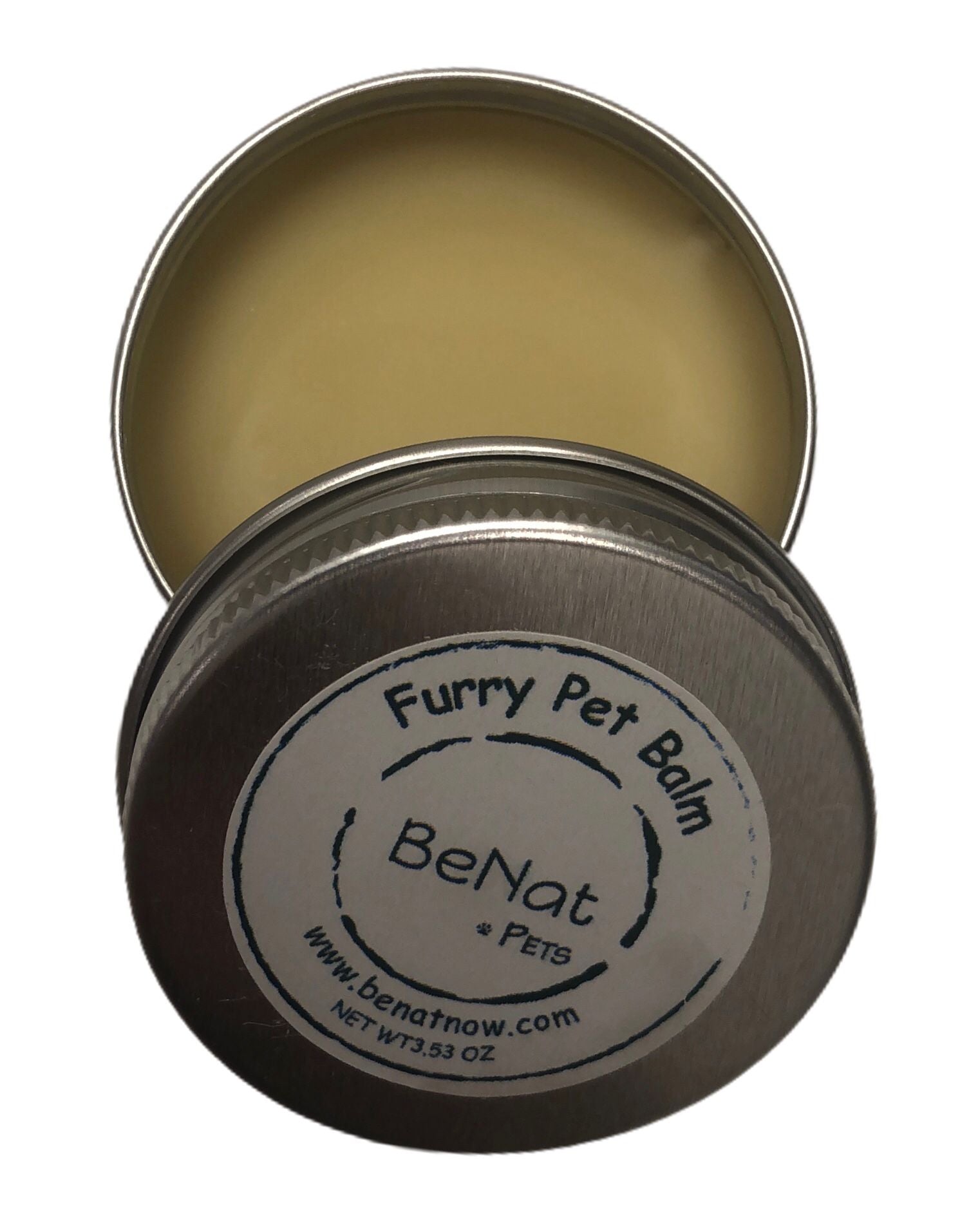 BeNat Pets Furry Pet Balm in eco-friendly packaging, designed for moisturizing and healing dog paws and snouts.