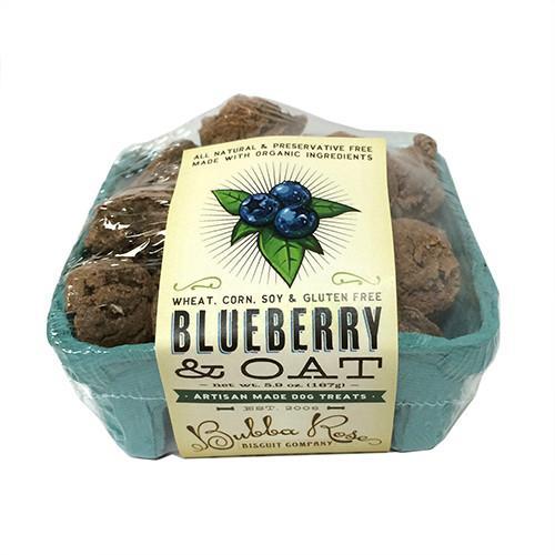 A colorful Blueberry Fruit Crate Box filled with delicious blueberry and oat dog treats, showcasing the vibrant blueberries and wholesome ingredients.