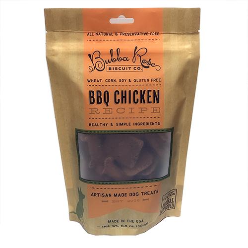 BBQ Chicken Biscuit Bag featuring resealable zipper, showcasing delicious dog treats made with chicken and wholesome ingredients.