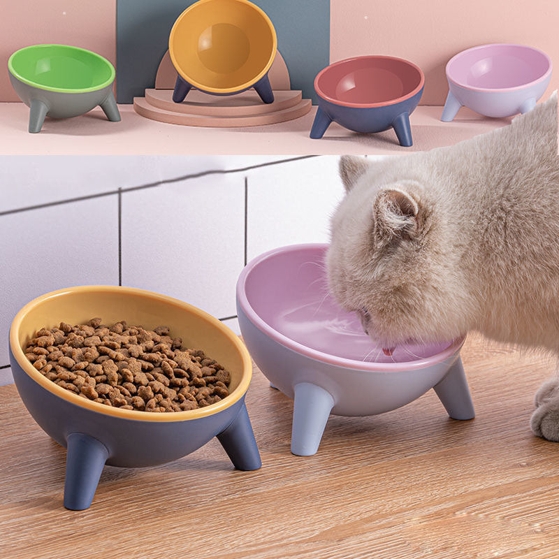 Cat Dog Bowl with Stand in various colors, showcasing its durable design and tilted feeding feature.