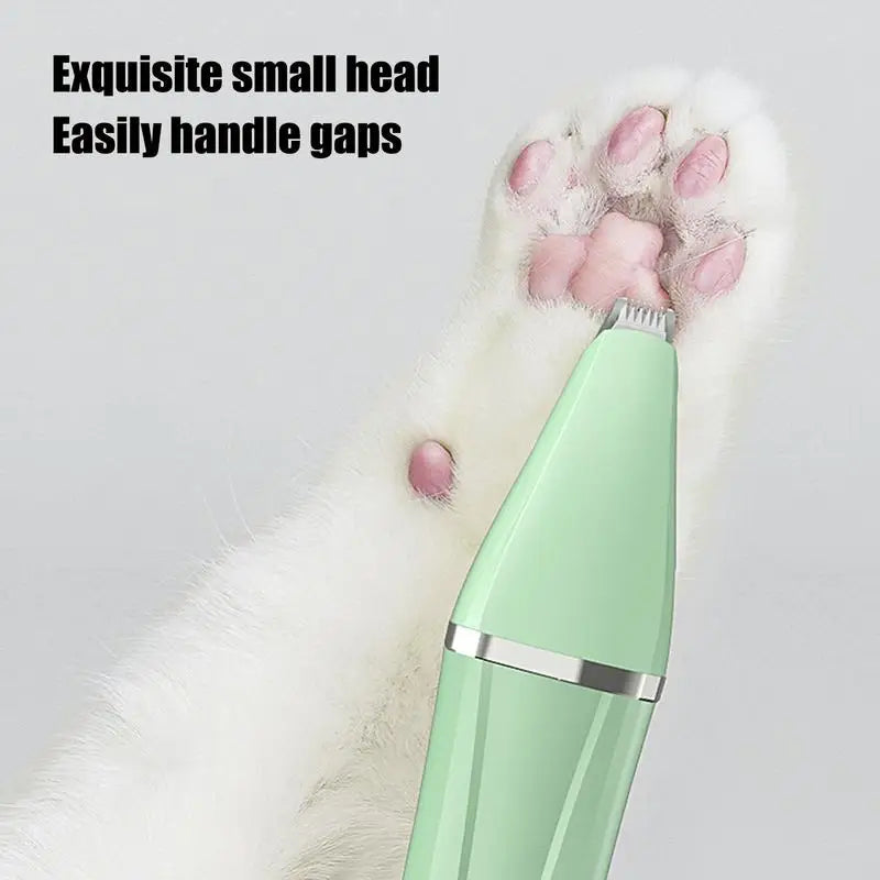 A Cat Foot Hair Trimmer with four interchangeable heads, designed for precise grooming of pets, featuring a sleek ergonomic design.