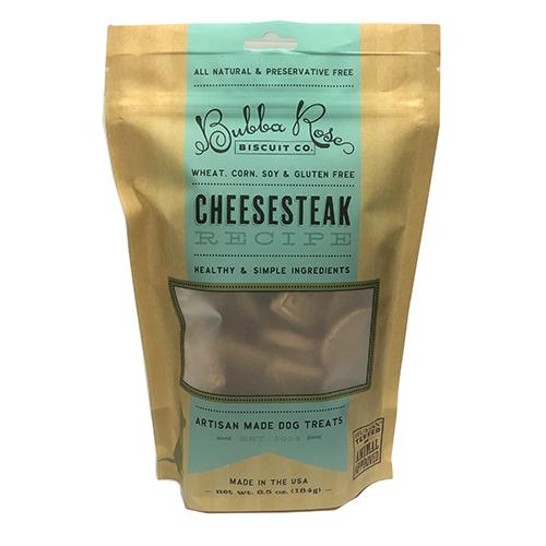 Cheesesteak Biscuit Bag for dogs featuring resealable zipper top, showcasing delicious treats made with real roast beef and Swiss cheese.