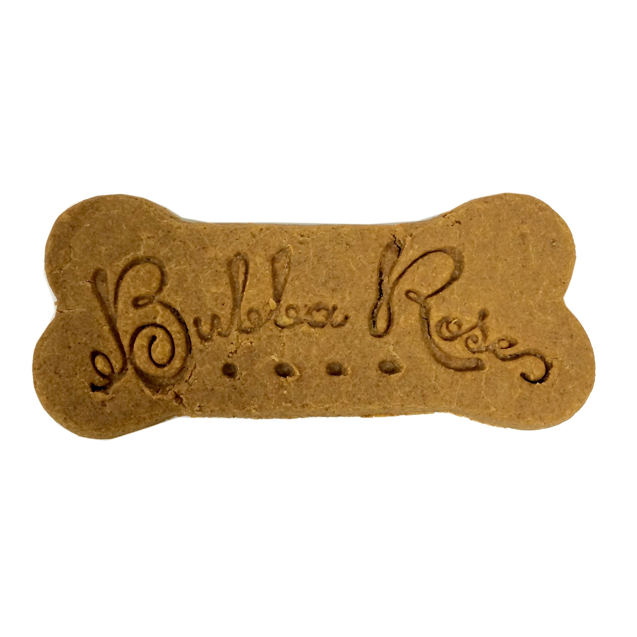 Custom logo bones shaped dog treats featuring a personalized logo or dog's name, available in peanut butter, bacon, and cheese flavors.