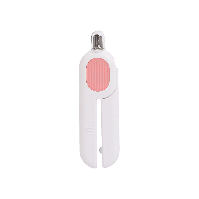 Dog and cat nail clippers with LED light, showcasing ergonomic design and stainless steel blades for safe pet grooming.