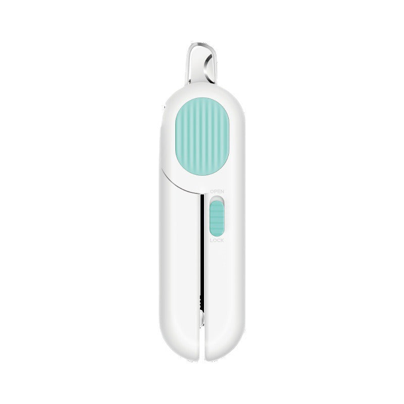 Dog and cat nail clippers with LED light, showcasing ergonomic design and stainless steel blades for safe pet grooming.