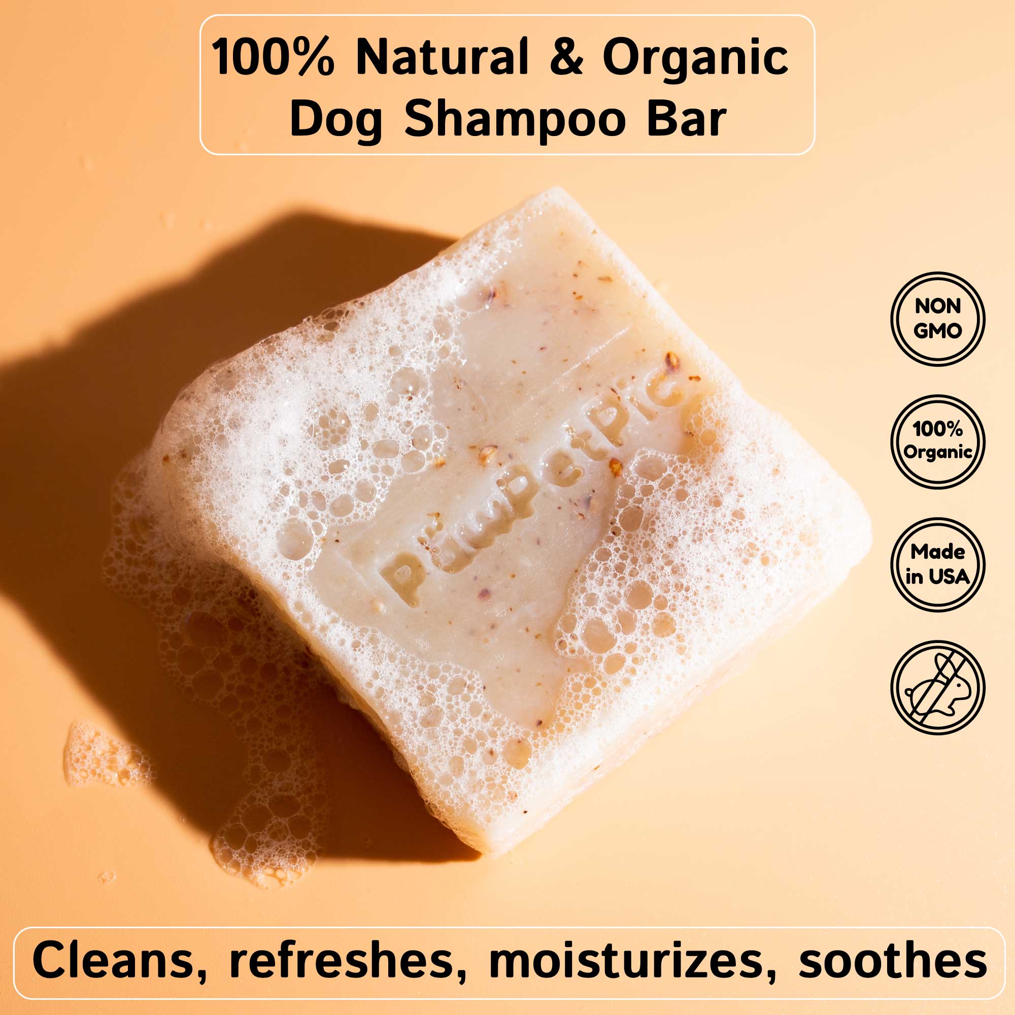 Dog Bar Shampoo with Buckwheat, a natural and organic shampoo bar for dogs, featuring a refreshing aroma and a light massaging effect.