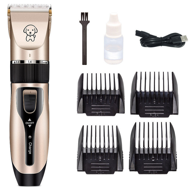 Professional Dog Shaver with titanium ceramic blades and grooming accessories for pet care.