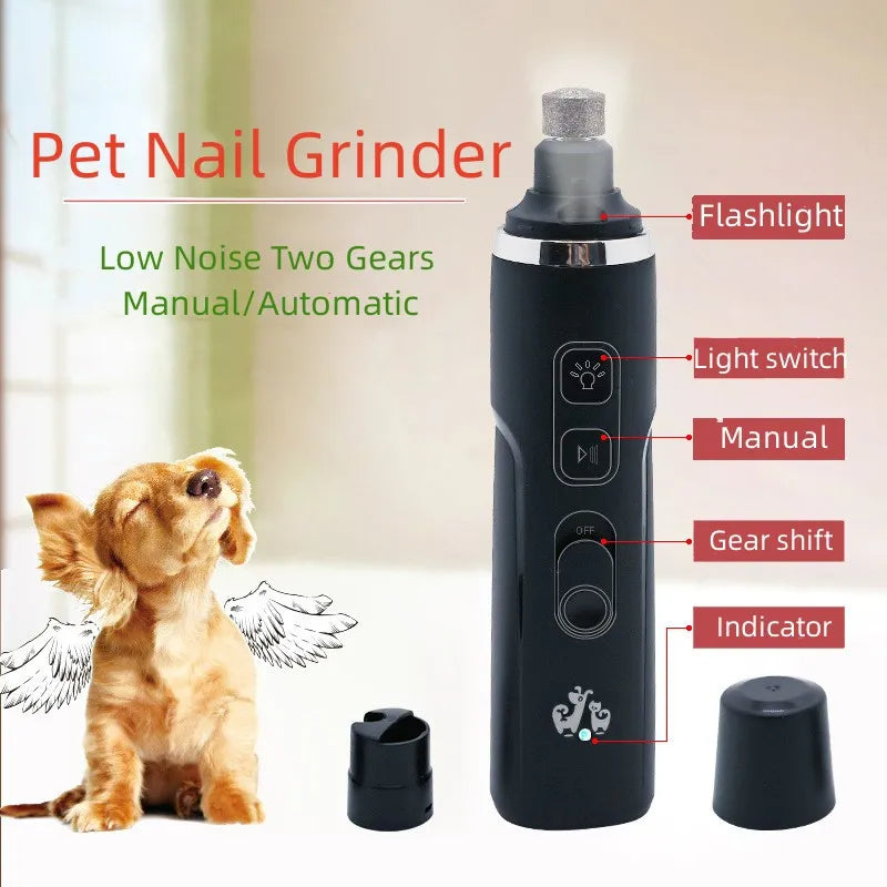 Electric Dog Nail Grinder with USB charging cable and cleaning brush, designed for safe and efficient pet nail grooming.