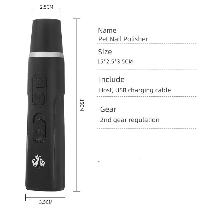 Electric Dog Nail Grinder with USB charging cable and cleaning brush, designed for safe and efficient pet nail grooming.