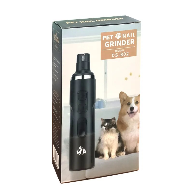 Electric Dog Nail Grinder with USB charging cable and cleaning brush, designed for safe and efficient pet nail grooming.