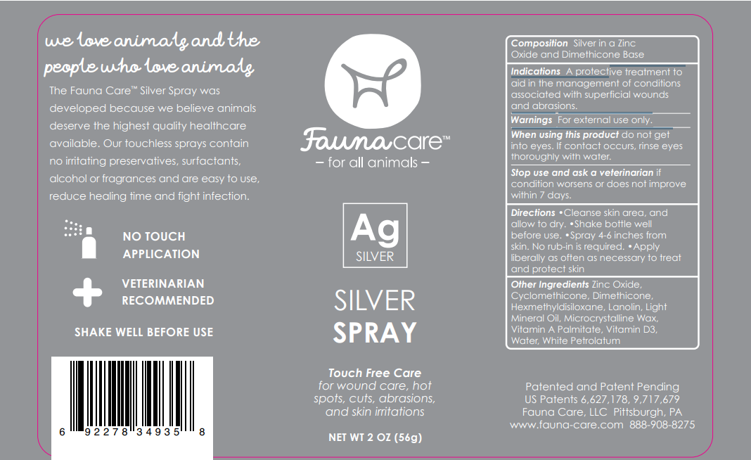 Fauna Care Silver Spray 2oz bottle for wound care and skin treatment.