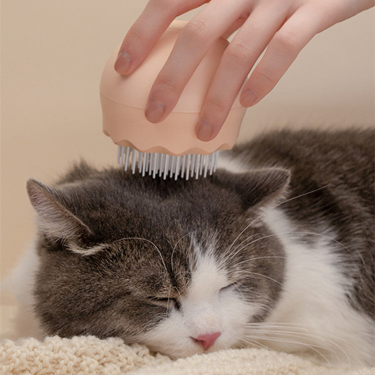 Floating Massage Pet Needle Comb designed for cat grooming, featuring soft silicone bristles for comfort and effective hair removal.