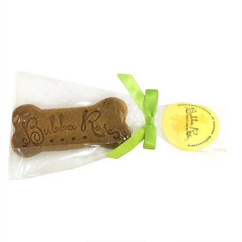 Custom logo bone treats for dogs, individually wrapped with personalized branding.