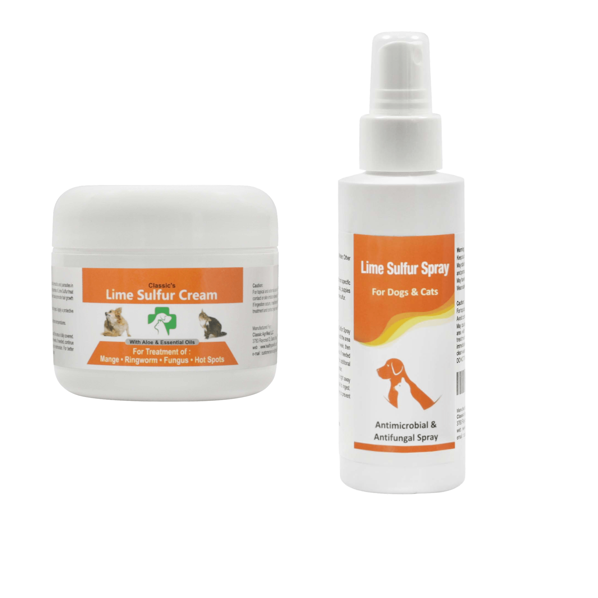 Lime Sulfur Pet Skin Cream and Spray for treating skin issues in pets, featuring a soothing formula for effective relief.