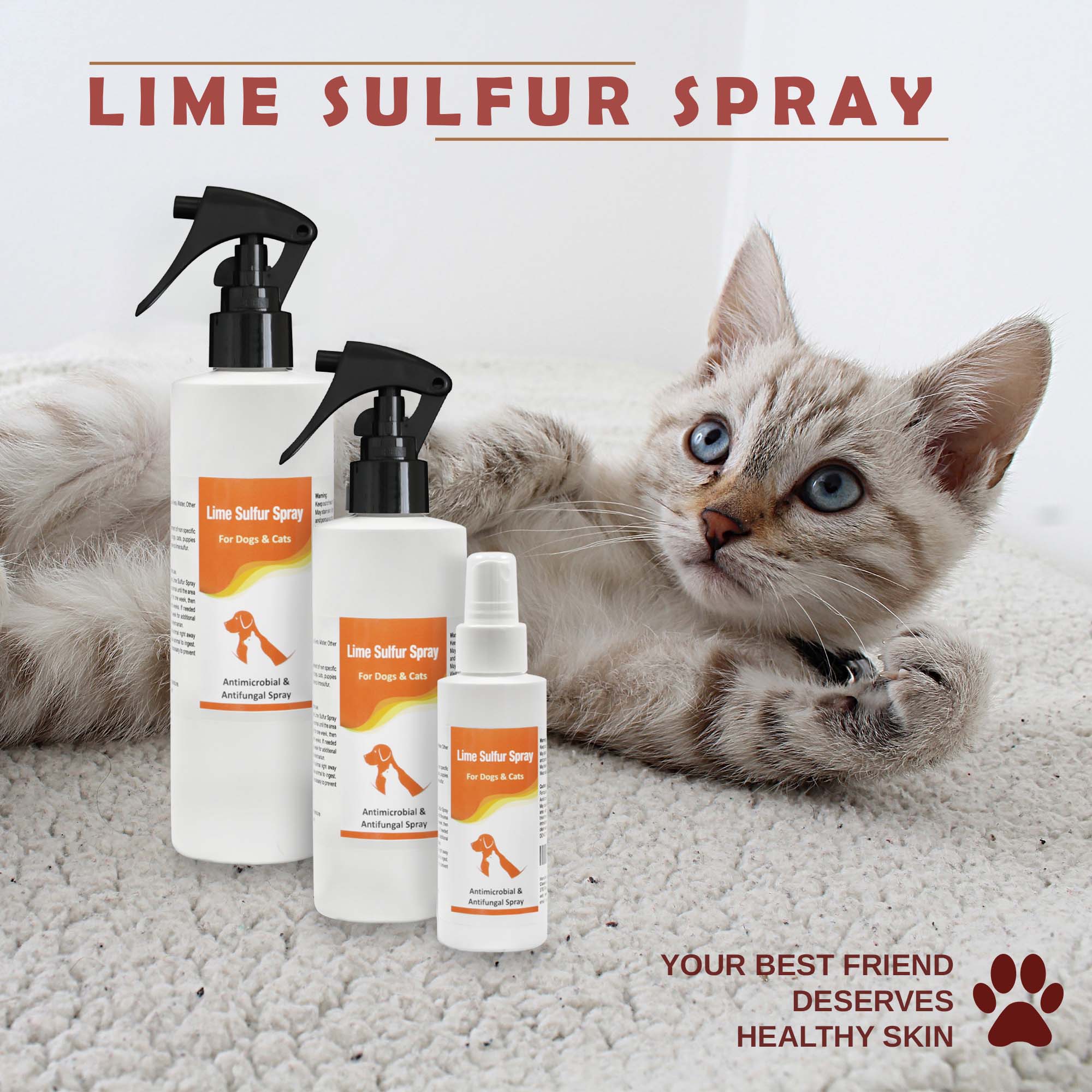 Lime Sulfur Pet Skin Cream and Spray for treating skin issues in pets, featuring a soothing formula for effective relief.