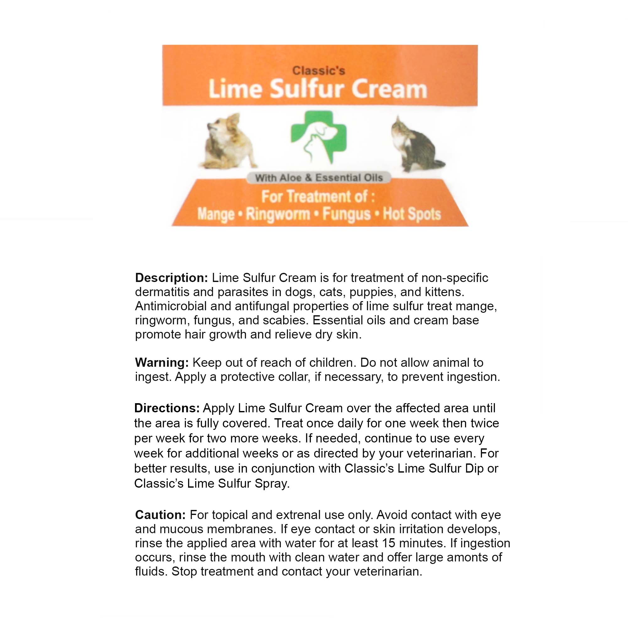 Lime Sulfur Pet Skin Cream and Spray for treating skin issues in pets, featuring a soothing formula for effective relief.