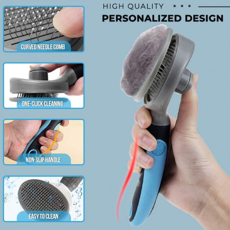 SPA Pet Hair Removing Comb with sticky roller mechanism for automatic hair removal while grooming dogs.