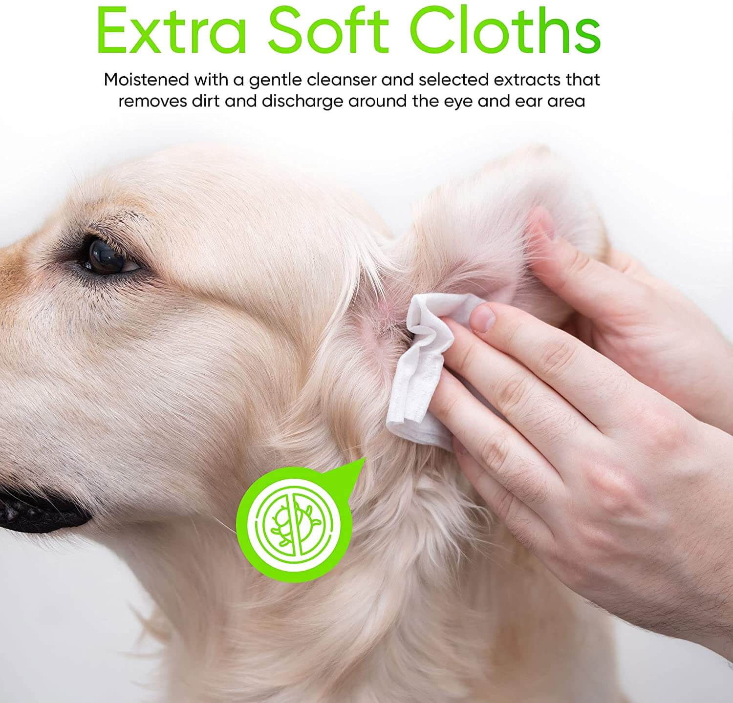 KIVEMA Pet Hygiene Wipes in a package, designed for cleaning pets' eyes, ears, and face with natural ingredients.