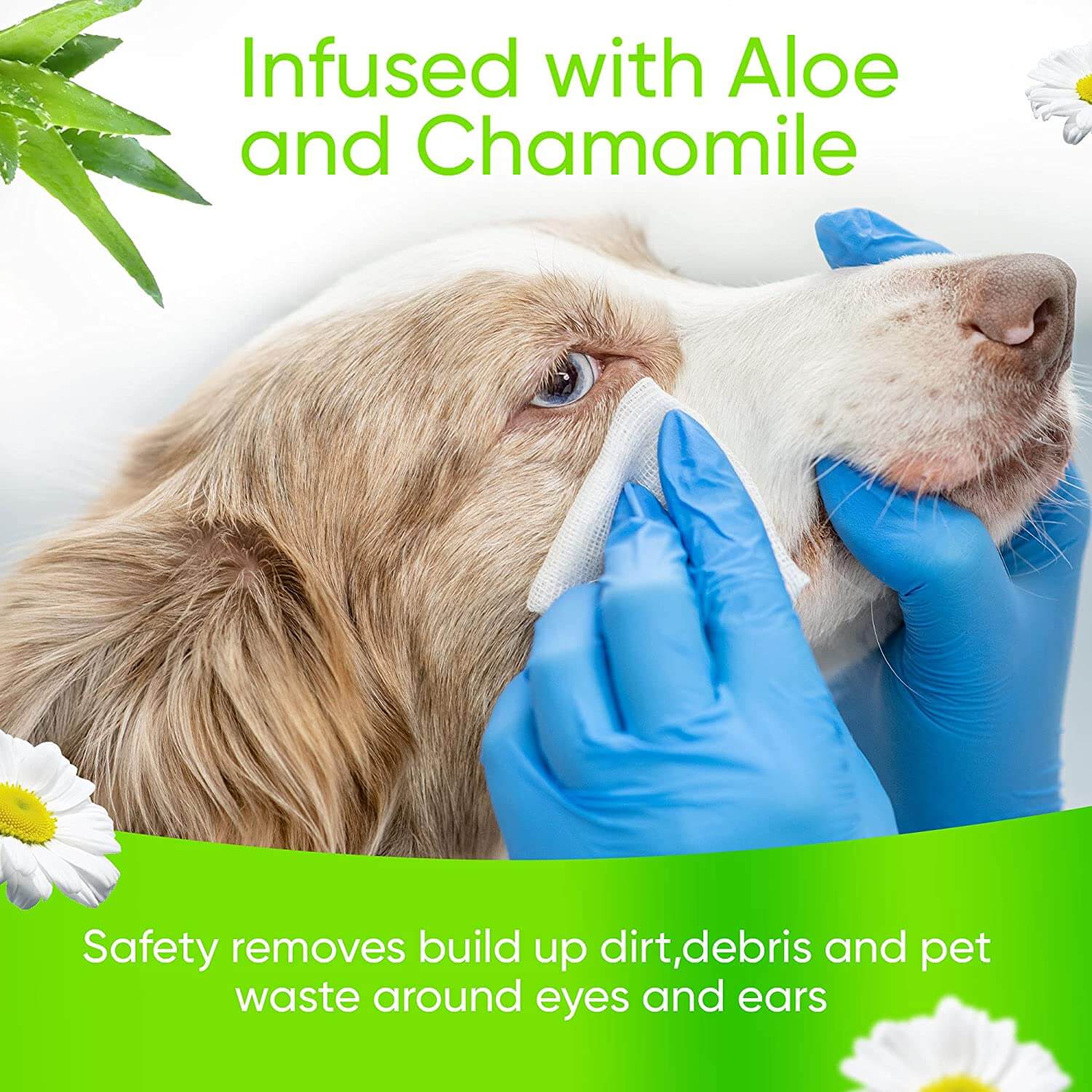 KIVEMA Pet Hygiene Wipes in a package, designed for cleaning pets' eyes, ears, and face with natural ingredients.