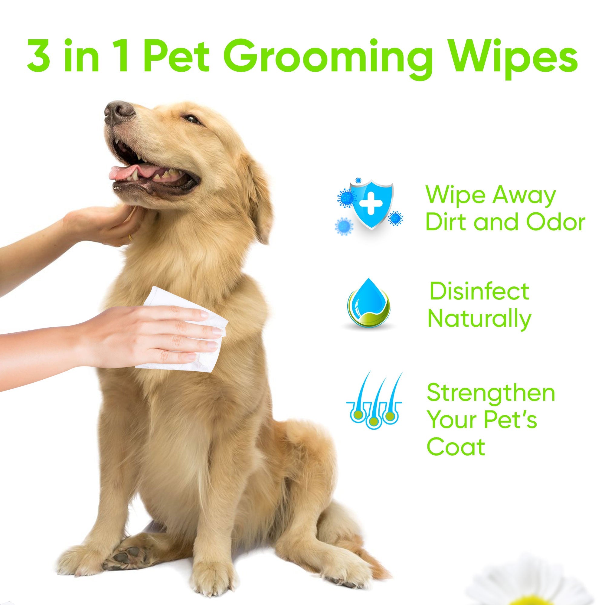 KIVEMA Pet Hygiene Wipes in a package, designed for cleaning pets' eyes, ears, and face with natural ingredients.