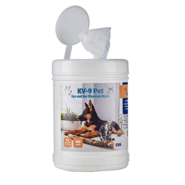 KIVEMA Pet Hygiene Wipes in a package, designed for cleaning pets' eyes, ears, and face with natural ingredients.