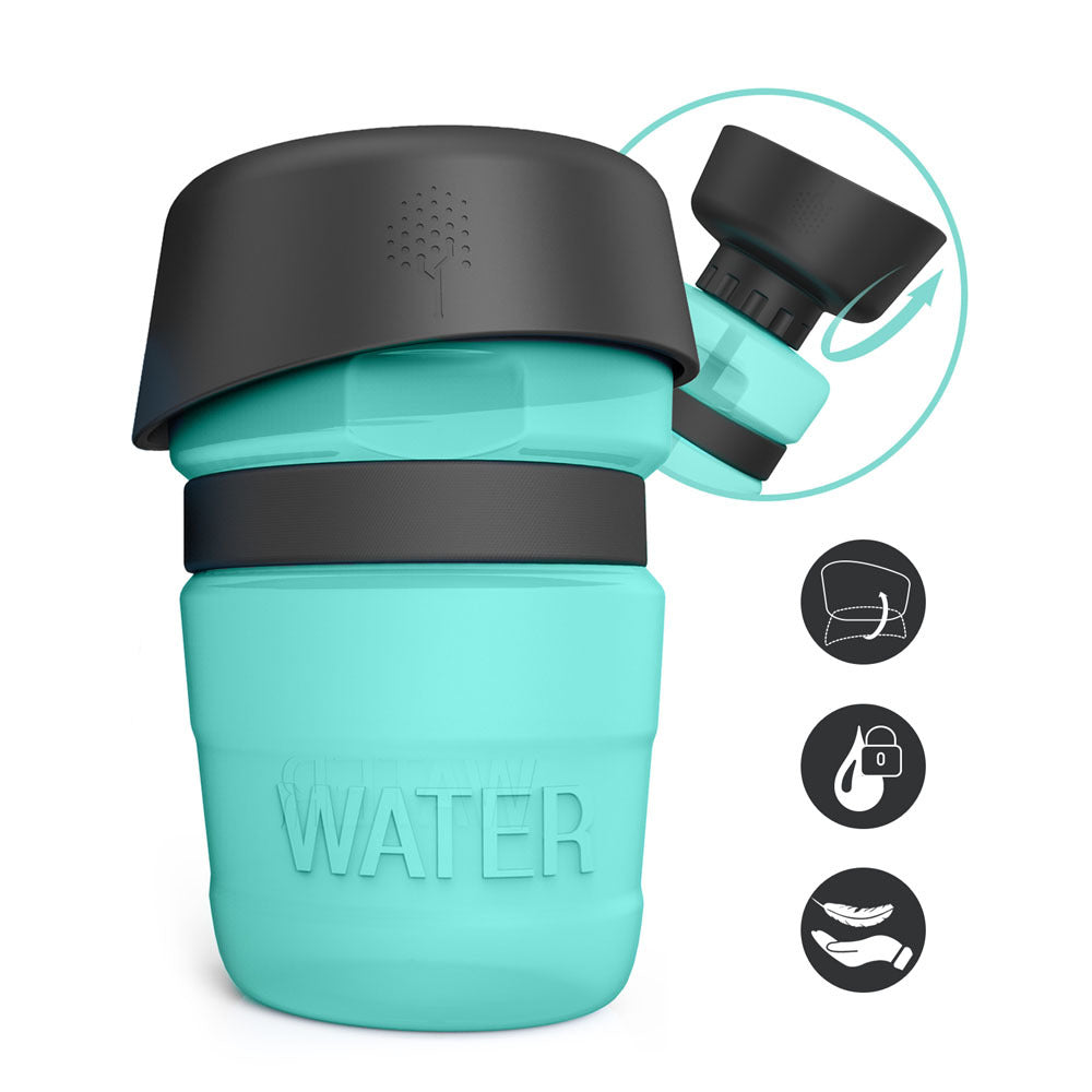 Pet Outdoor Foldable Bottle Dog Travel Water Bottle in blue, featuring a built-in bowl and leak-proof design, perfect for outdoor adventures.