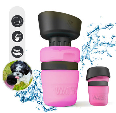 Pet Outdoor Foldable Bottle Dog Travel Water Bottle in blue, featuring a built-in bowl and leak-proof design, perfect for outdoor adventures.