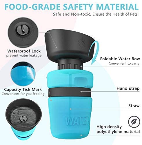 Pet Outdoor Foldable Bottle Dog Travel Water Bottle in blue, featuring a built-in bowl and leak-proof design, perfect for outdoor adventures.