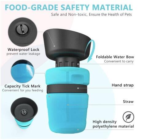 Pet Outdoor Foldable Bottle Dog Travel Water Bottle in blue, featuring a built-in bowl and leak-proof design, perfect for outdoor adventures.